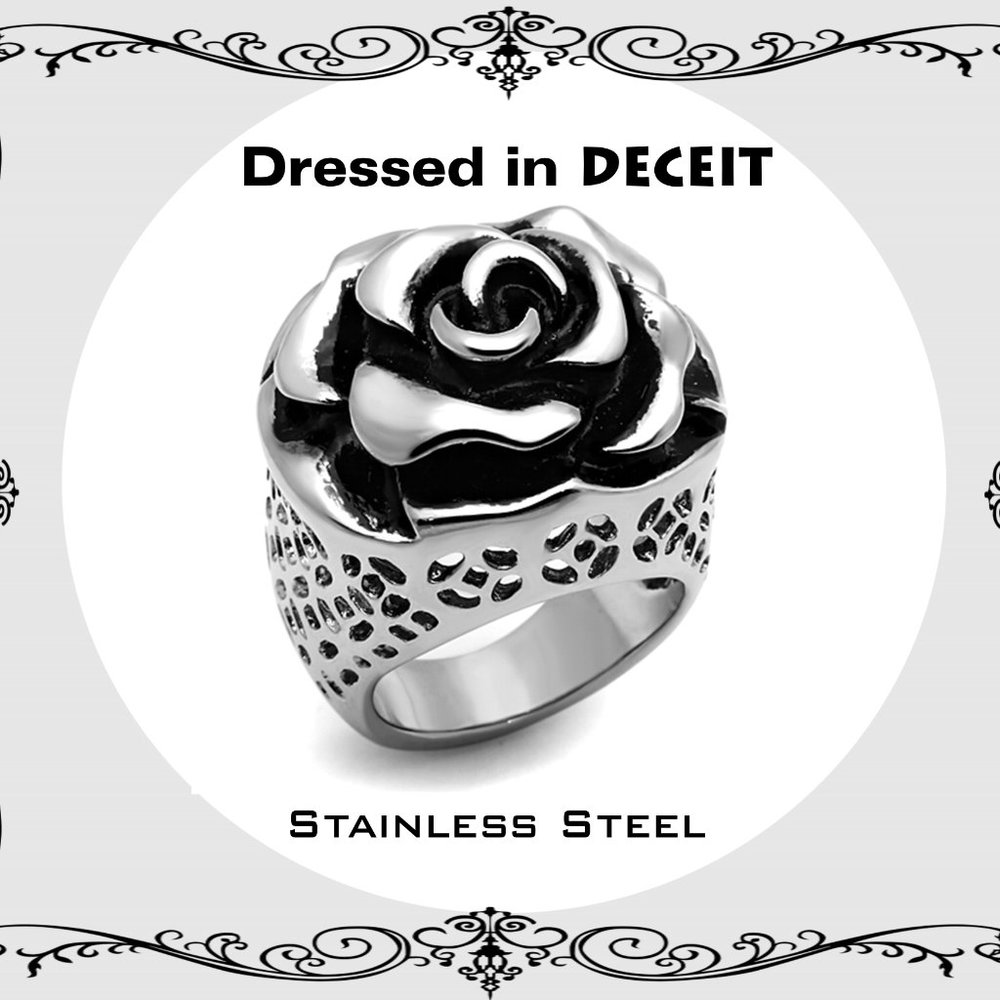 Chunky-Bold Sculpted Rose High Polished Stainless Steel Statement Ring Sz-5-6-7